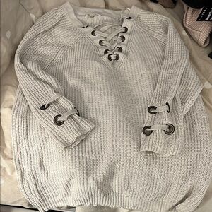 Miracle Lace-Up Knit Hoodie - Gray